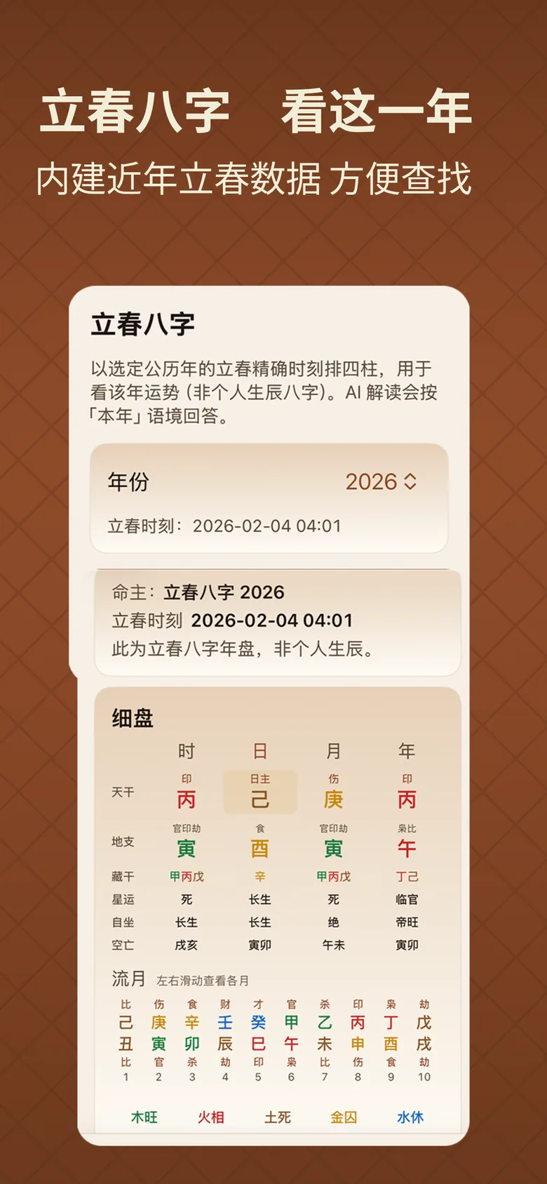八字排盘截图：立春八字年盘，非个人生辰